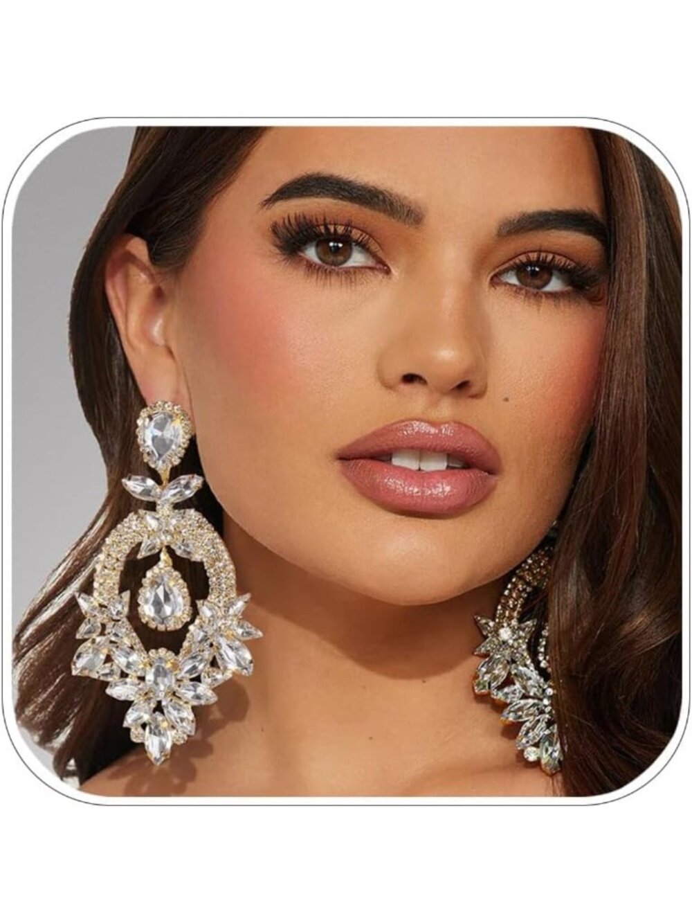 Trendy Silver Chandelier Earrings, Oversized Crystal Rhinestone Statement